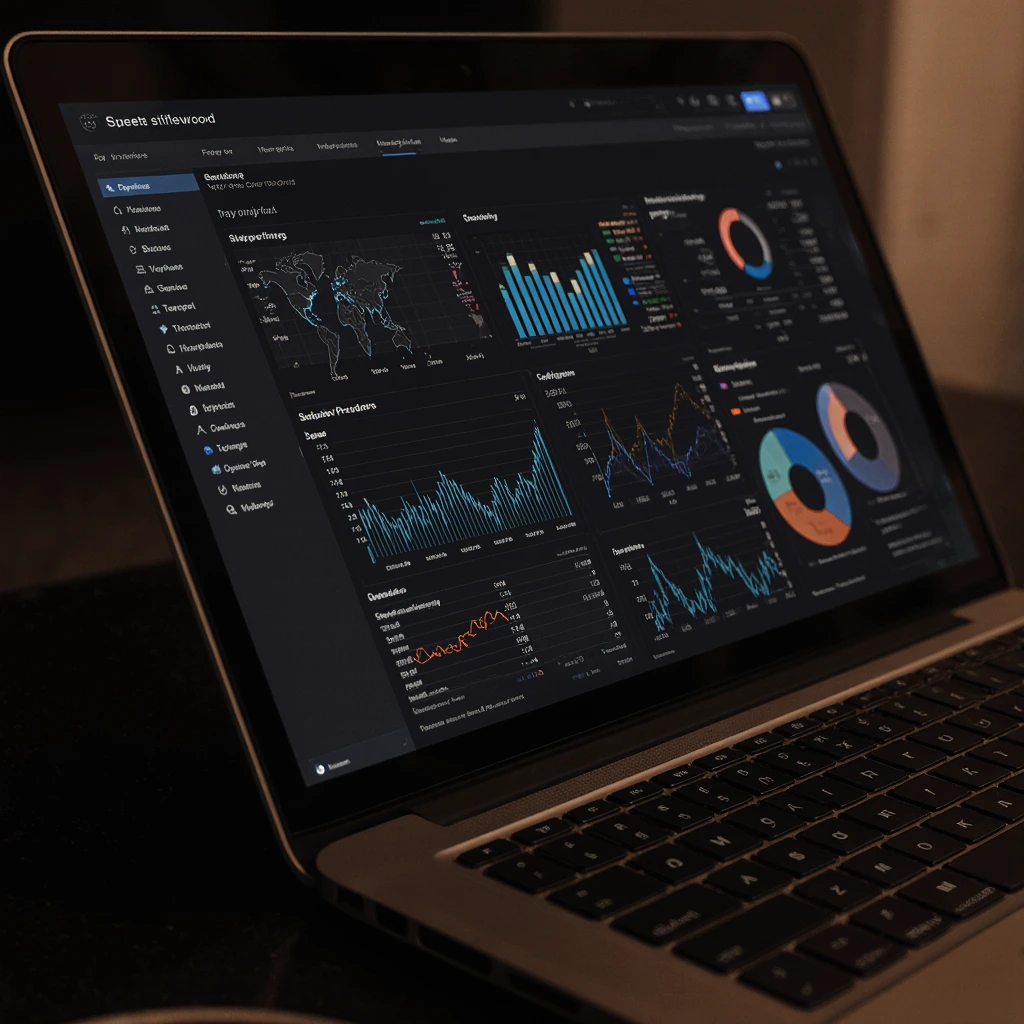 A modern analytics dashboard with charts and metrics, reflecting market reports and data insights.
