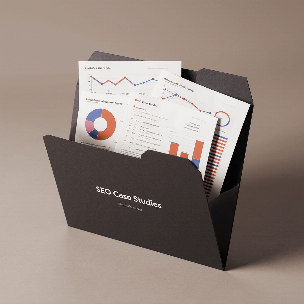 A folder with SEO cases and visualized metrics illustrating evidence-based results.